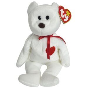 Ty Beanie Baby Valentino Bear 9" White Plush Heart Red Ribbon 1994 Collectible